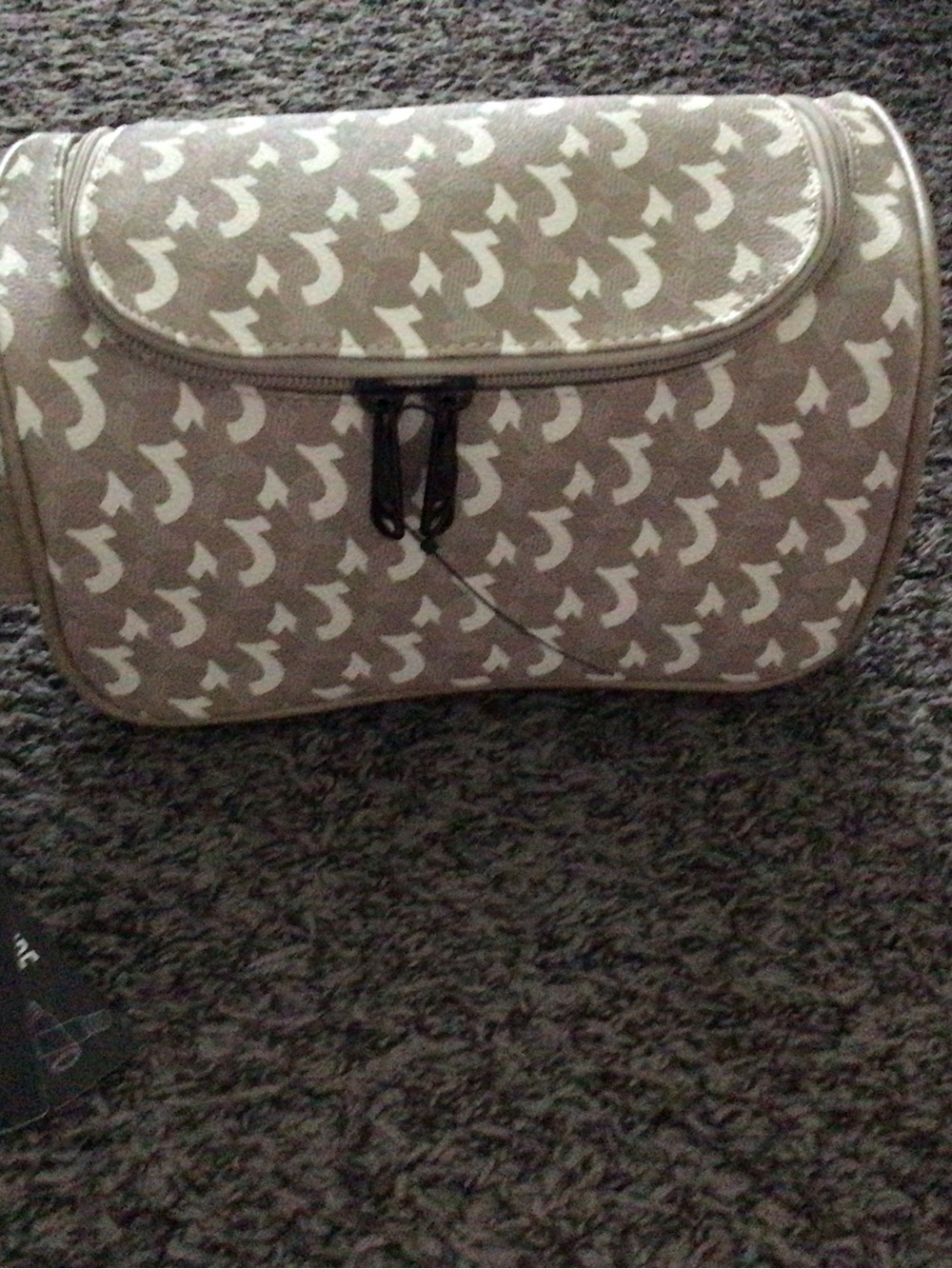 True Religion Beige and Cream Logo Cosmetic Case